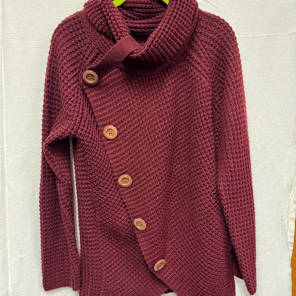 Women's Burgundy Button-Up Sweater